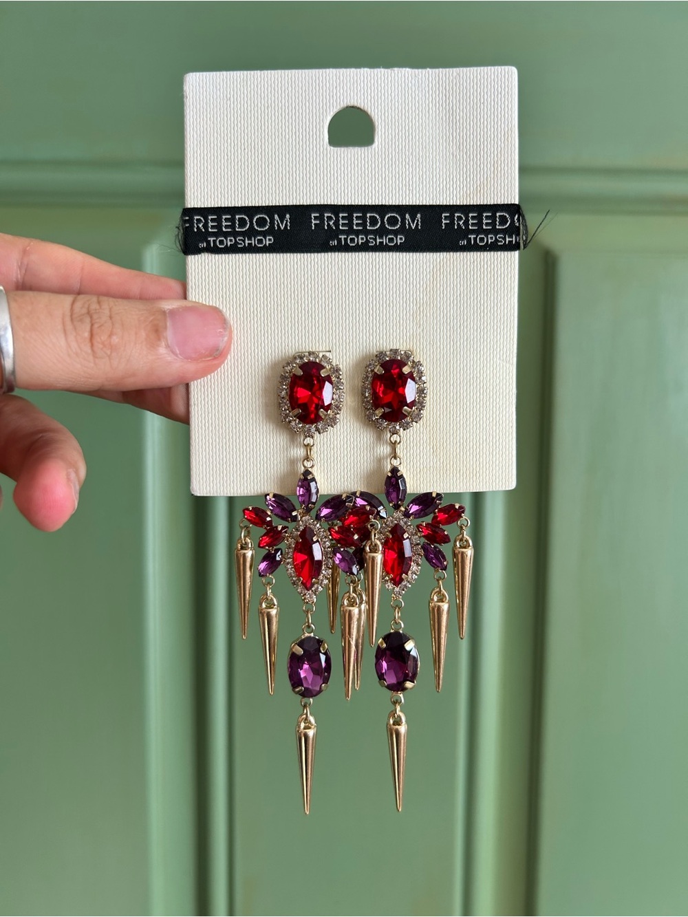 Freedom Topshop MSRP $60 Red & Purple Crystal Chandelier Drop Earrings